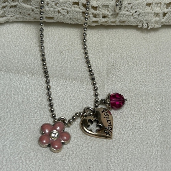 Brighton Flourish Heart Necklace Triple Charm Silver Plated Chrystal 20" - Picture 5 of 10